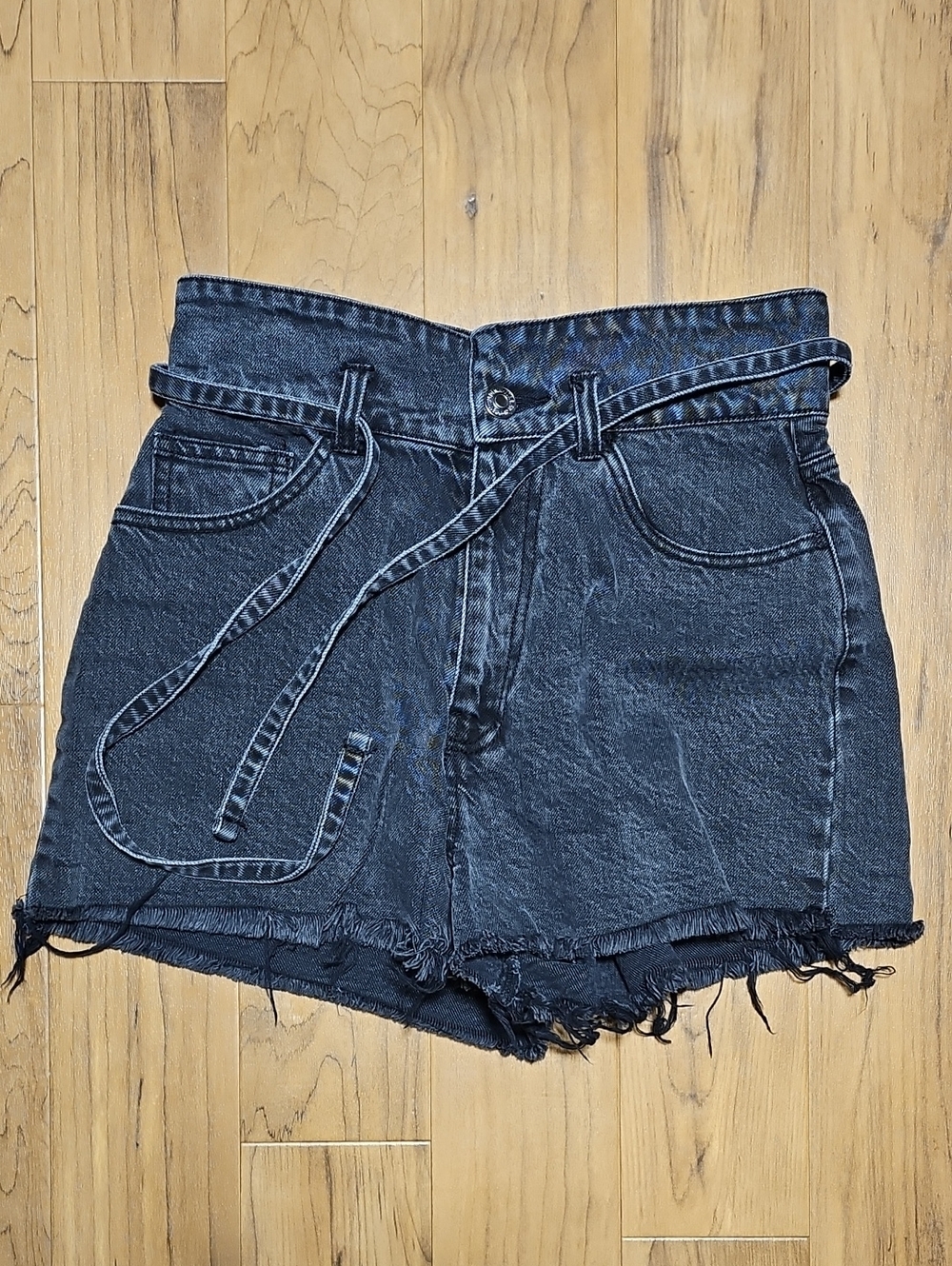 Forever 21 Black High-Waist Denim Shorts with Tie Belt